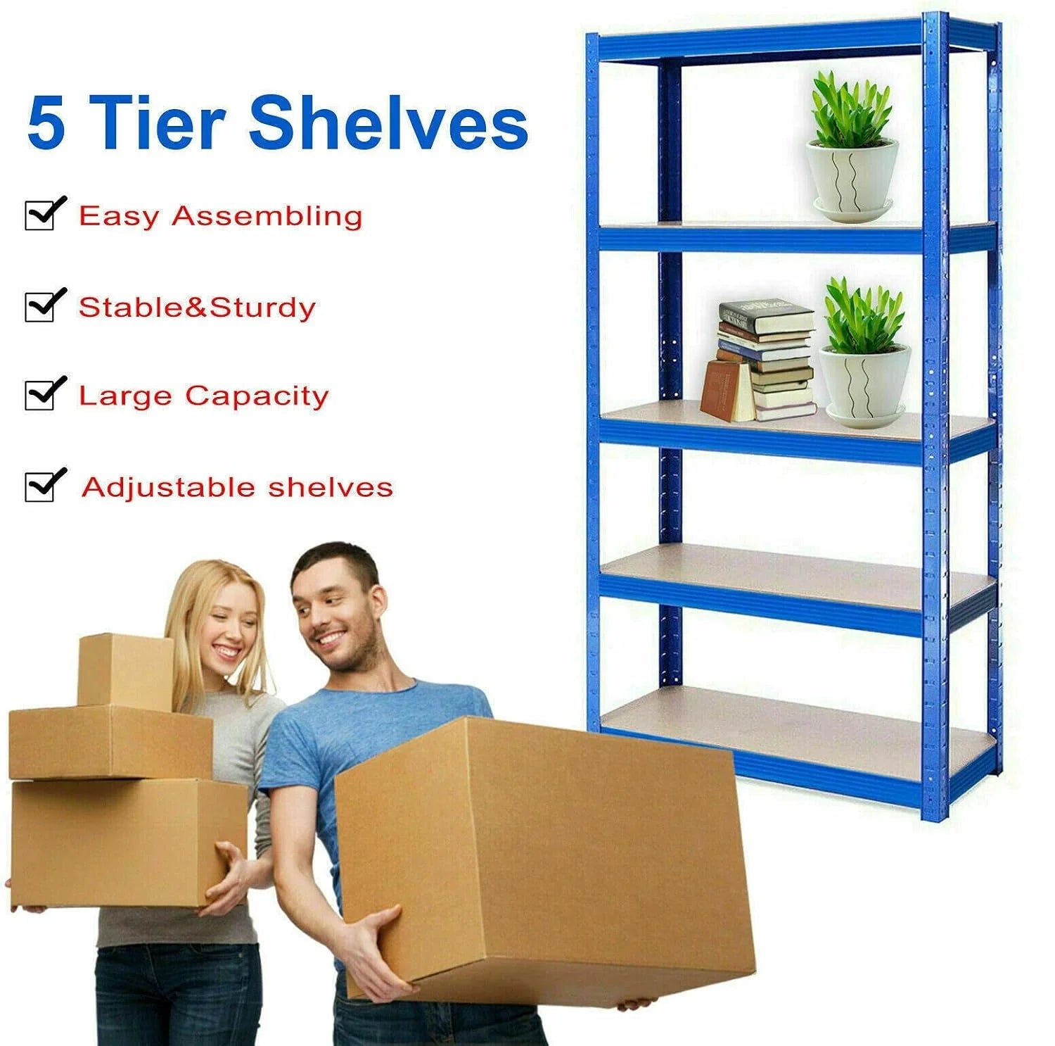 Adjustable Height Layout 5-Tier Heavy Duty Shelf 875Kg Boltless Metal Rack Tool Free Assembly for Garage Warehouse Storage
