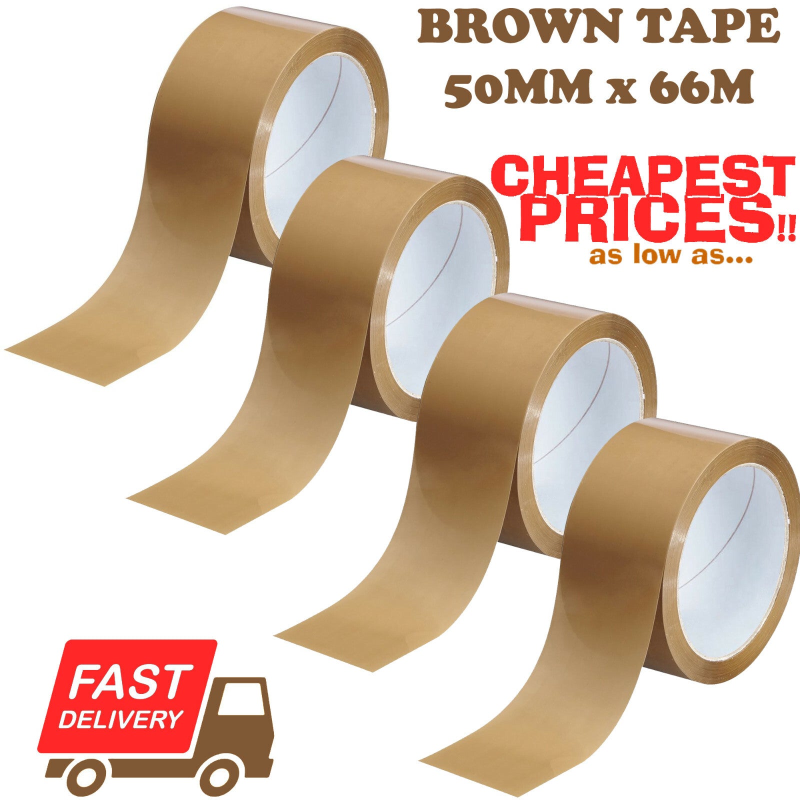48MM X 66M STRONG BROWN PARCEL PACKING PACKAGING TAPE ROLLS  