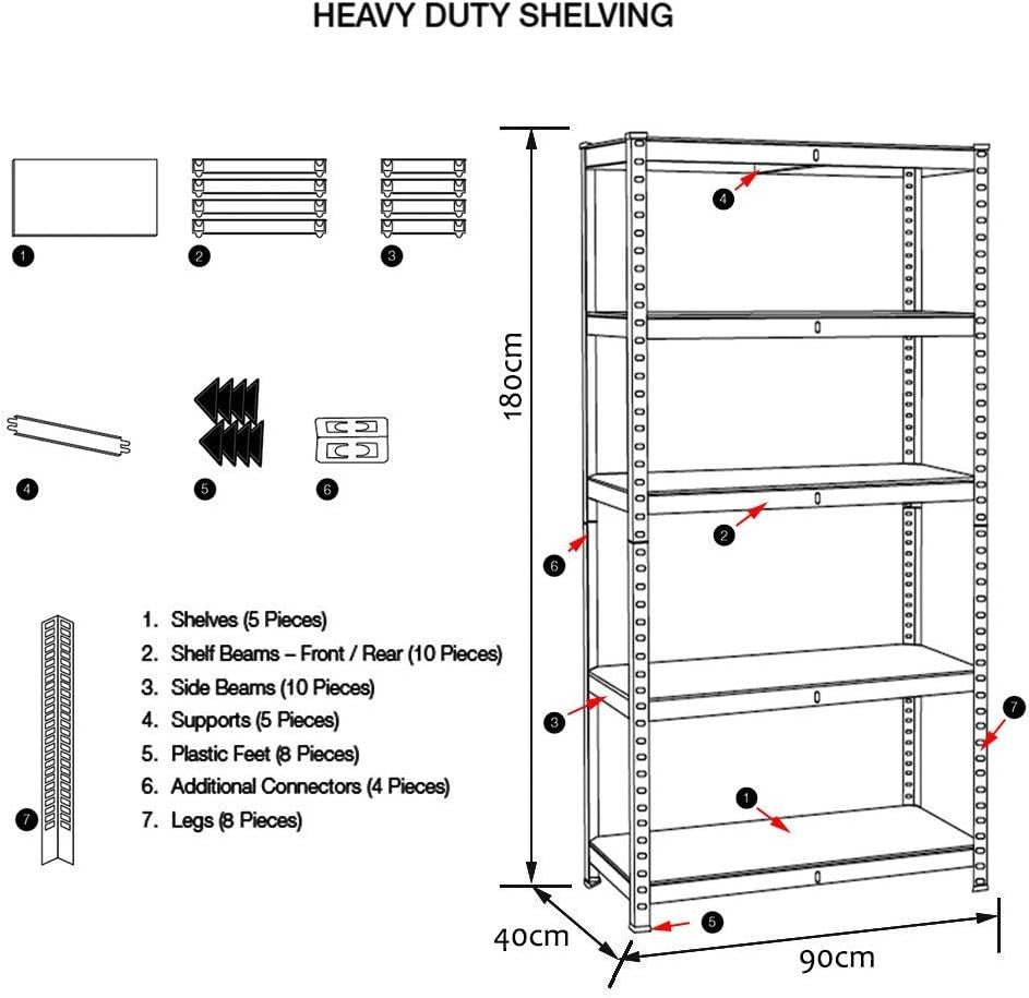 150 KG Per Shelf - Garage/Office 4/5 Tier Boltless Steel Garage Racking/Shelving - Various Sizes - UK Stock