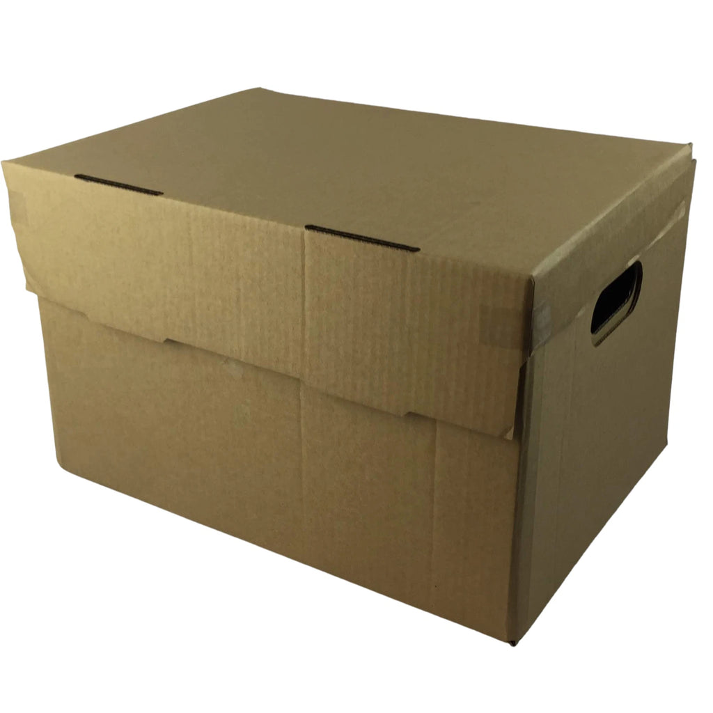 395x310x255mm - 10 X STRONG ARCHIVE CARDBOARD STORAGE BOXES with HANDLES & TRIPLE WALL SIDES