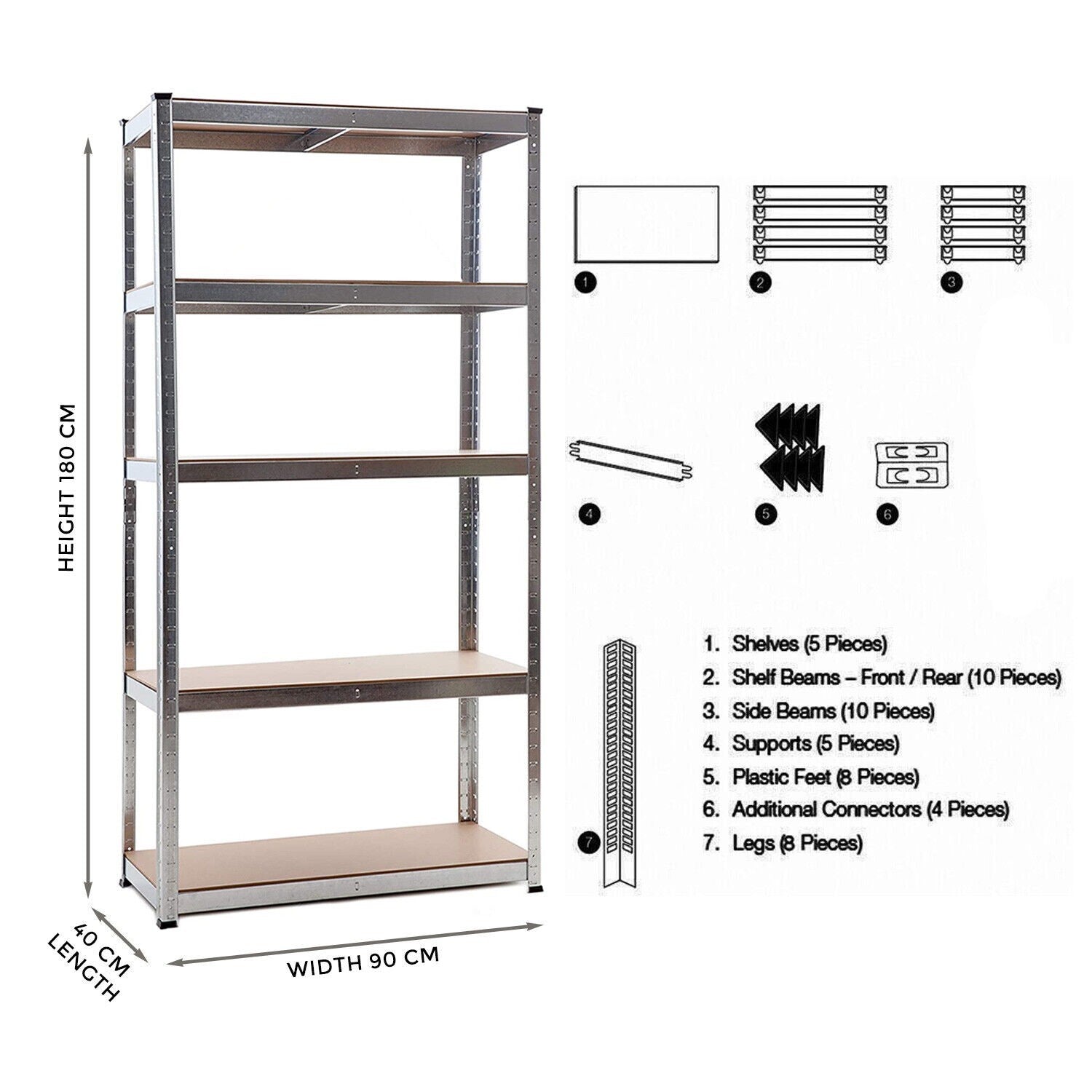 150 KG Per Shelf - Garage/Office 4/5 Tier Boltless Steel Garage Racking/Shelving - Various Sizes - UK Stock